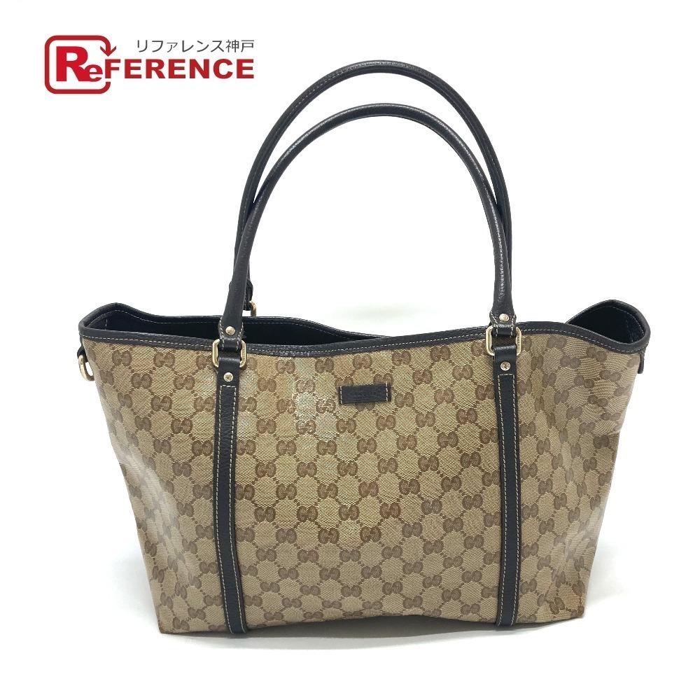 GUCCI GG Crystal Tote Bag Leather Canvas Beige